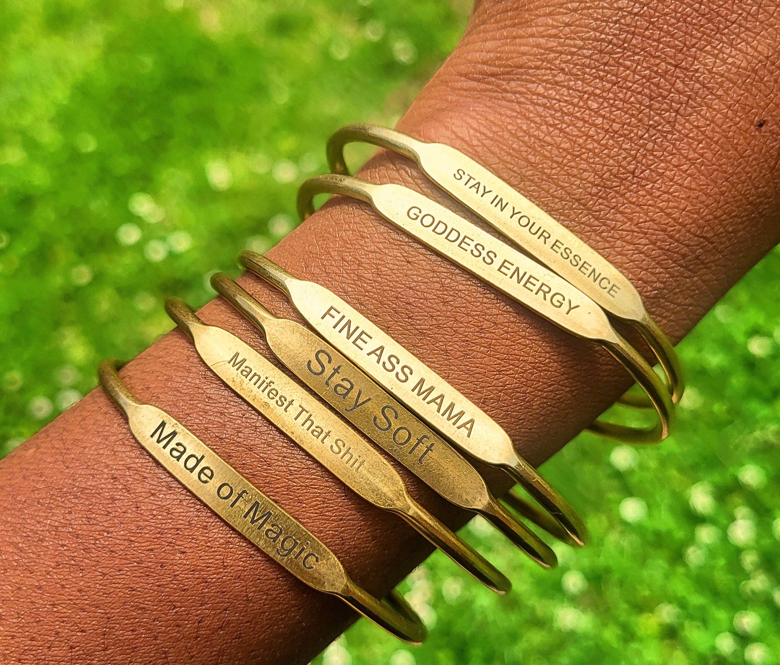 Brass Affirmation Bangles: Goddess Energy