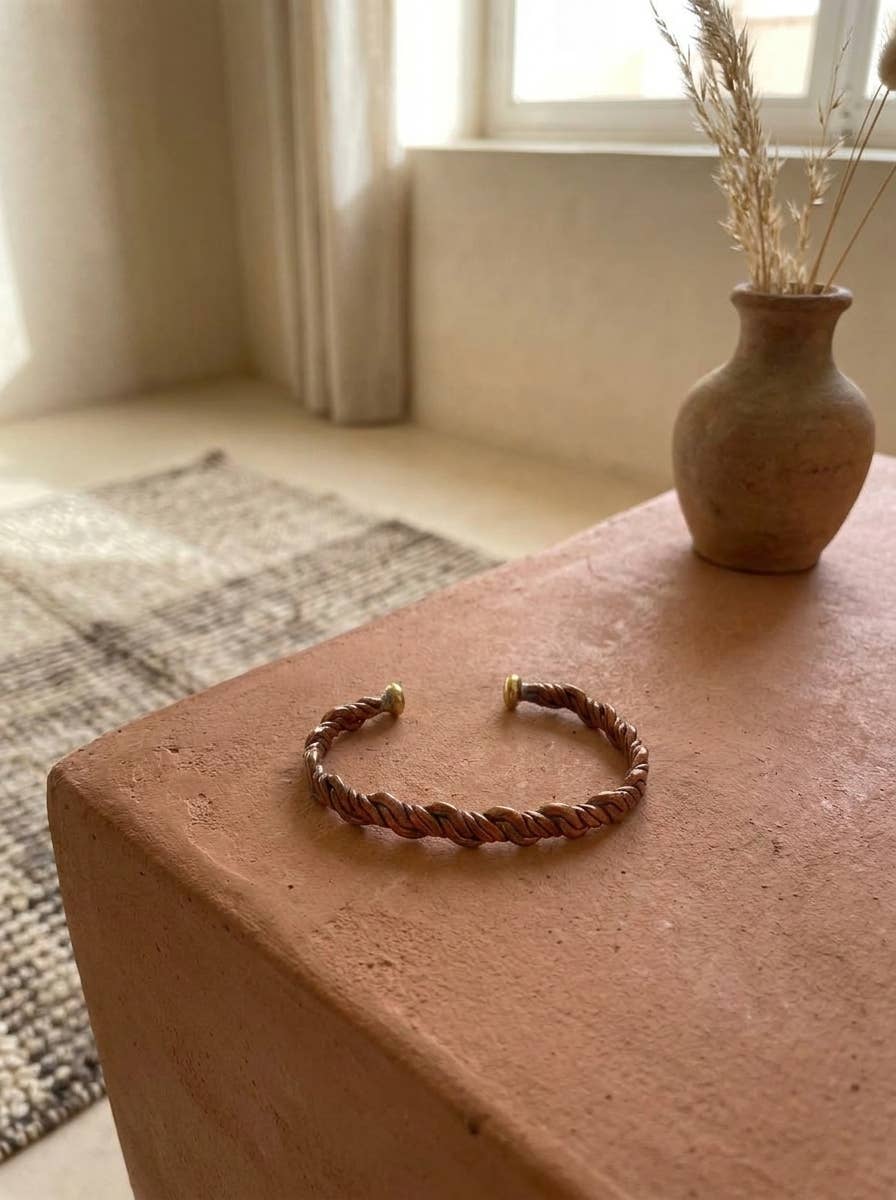 Braided Copper and Brass Hand-Twisted Cuff Bracelet: Default Title