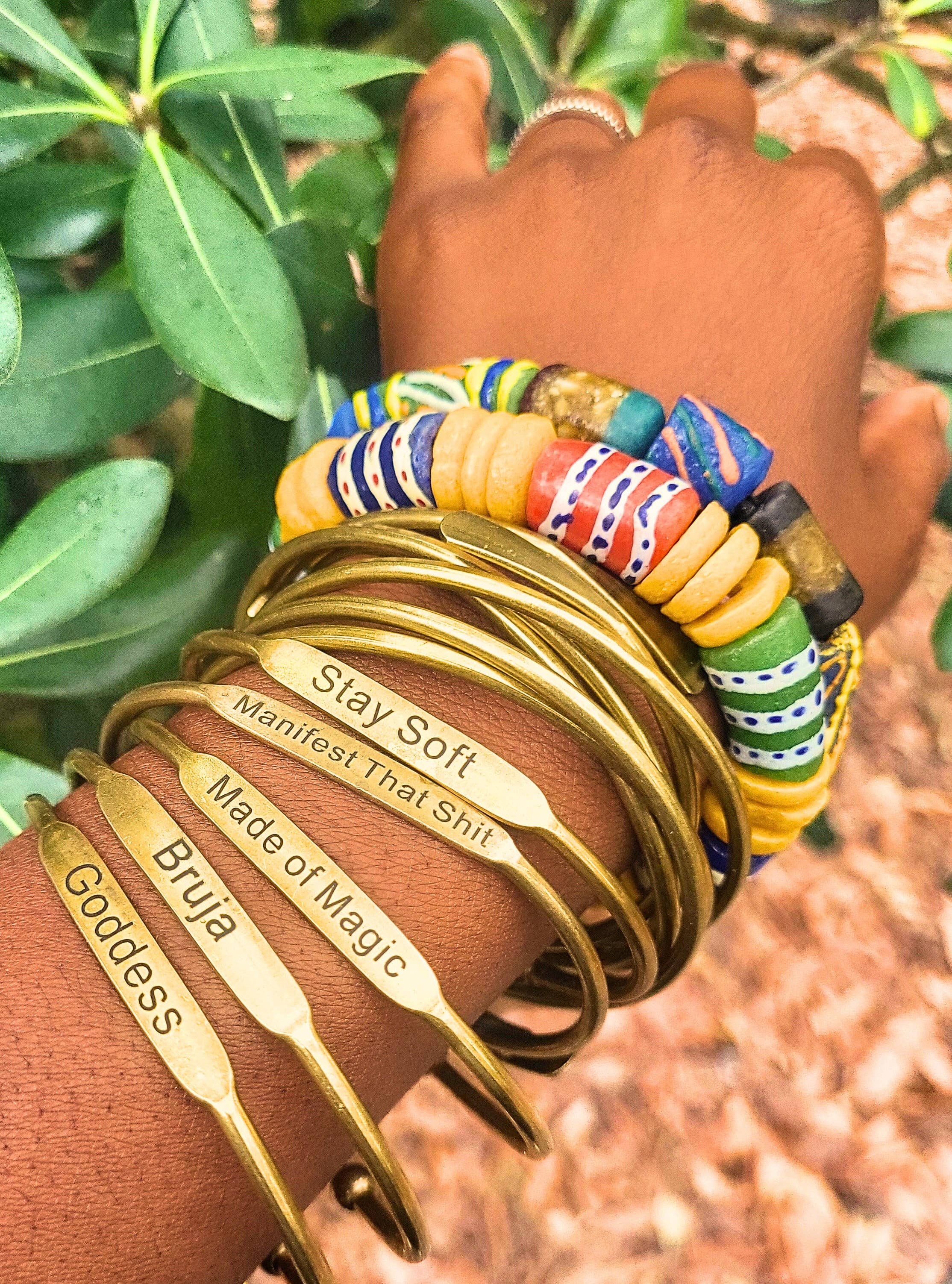 Brass Affirmation Bangles: Goddess Energy