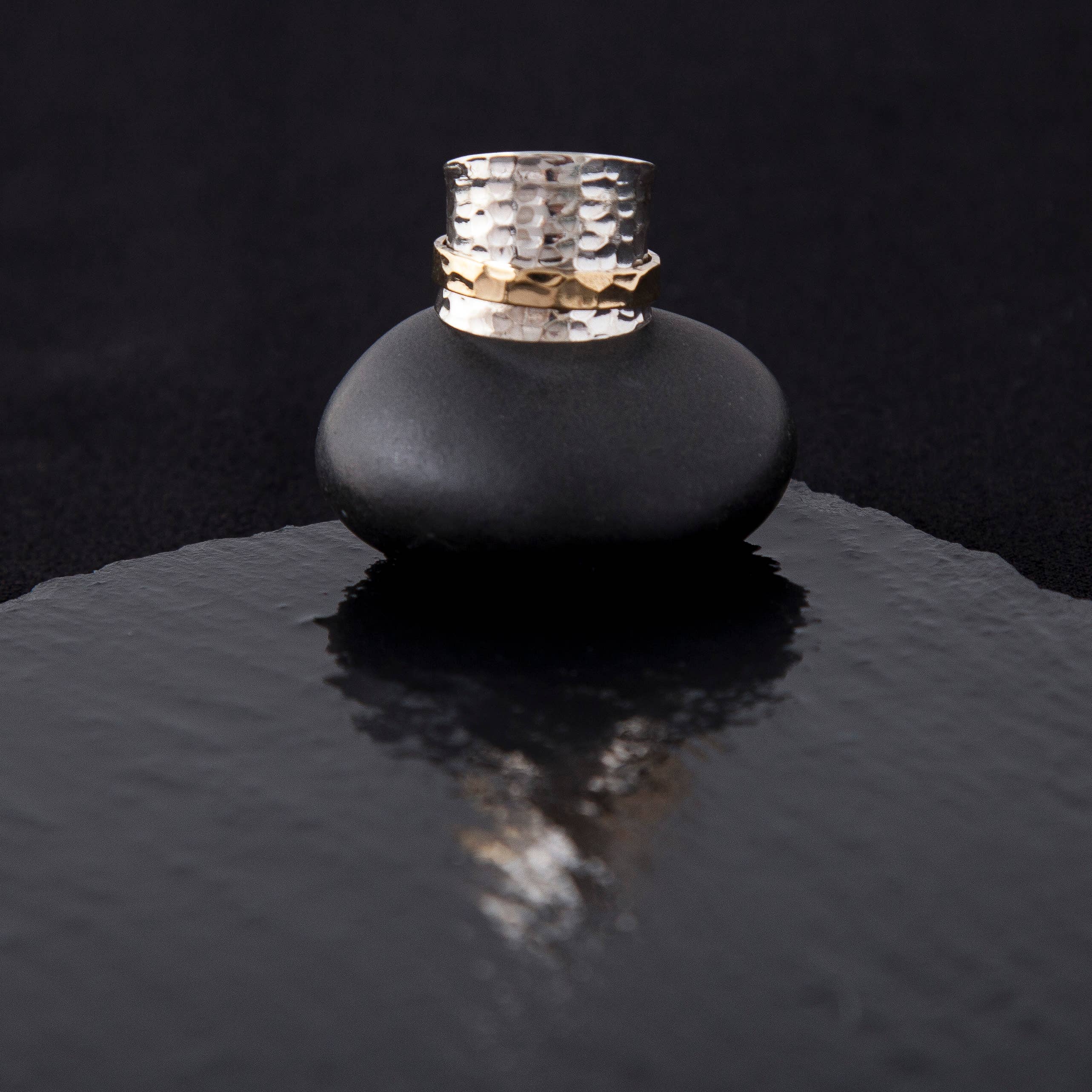 Sterling Silver Spinner Ring with Hammered Brass Band