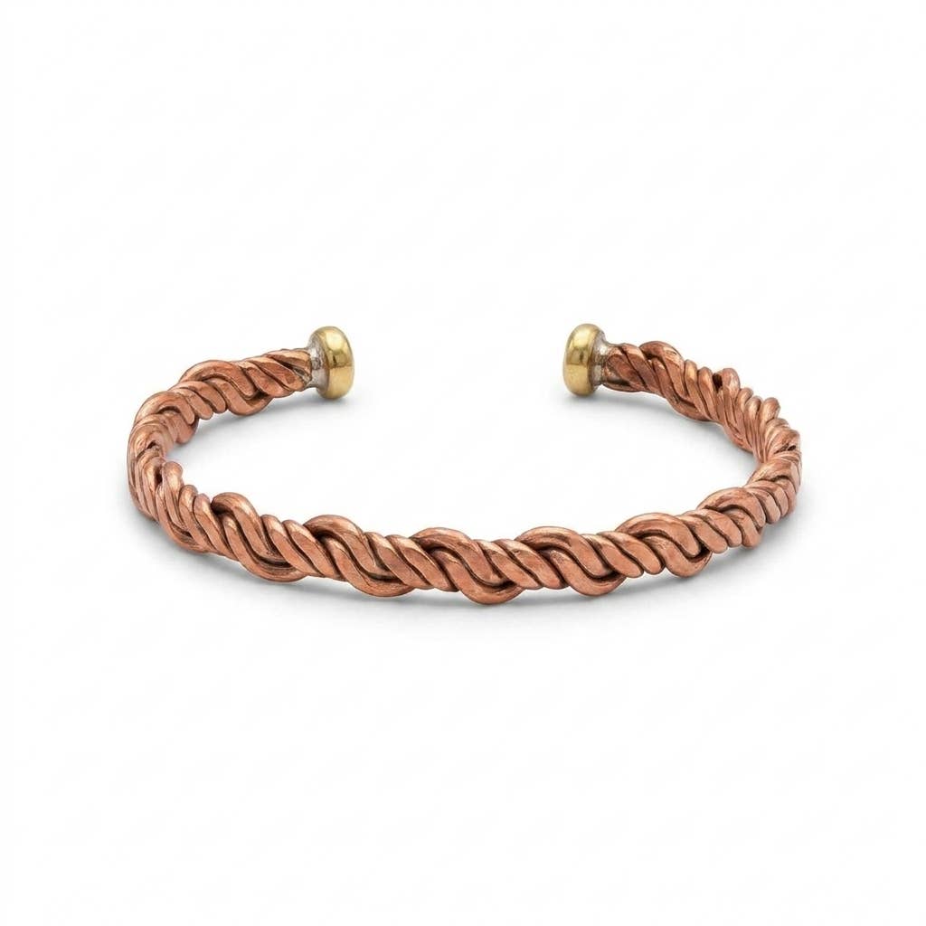 Braided Copper and Brass Hand-Twisted Cuff Bracelet: Default Title